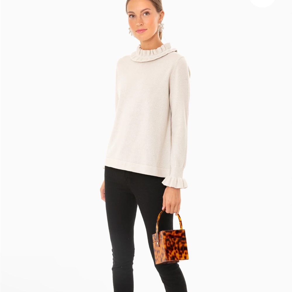TUCKERNUCK Ivory Shimmer Edie Ruffle Sweater Cashmere Wool XS - Picture 3 of 10